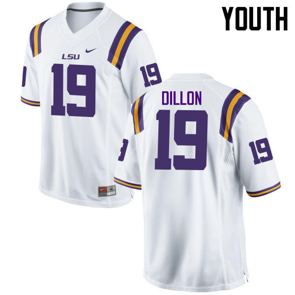Youth LSU Tigers #19 Derrick Dillon College Football Jerseys Game-White